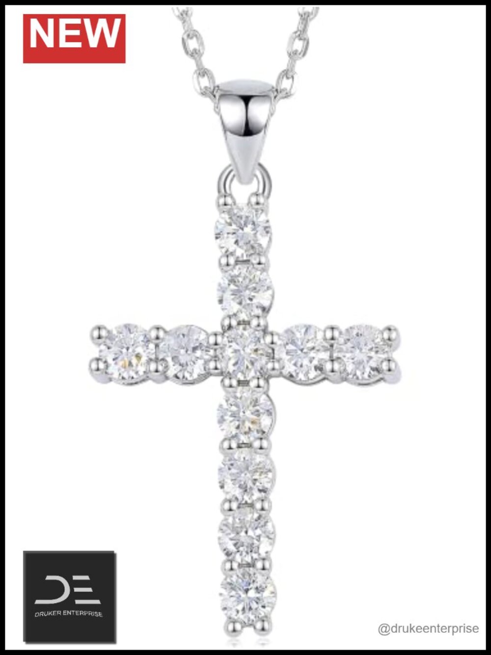 Moissanite Cross Necklace 925 Sterling Silver Pendant